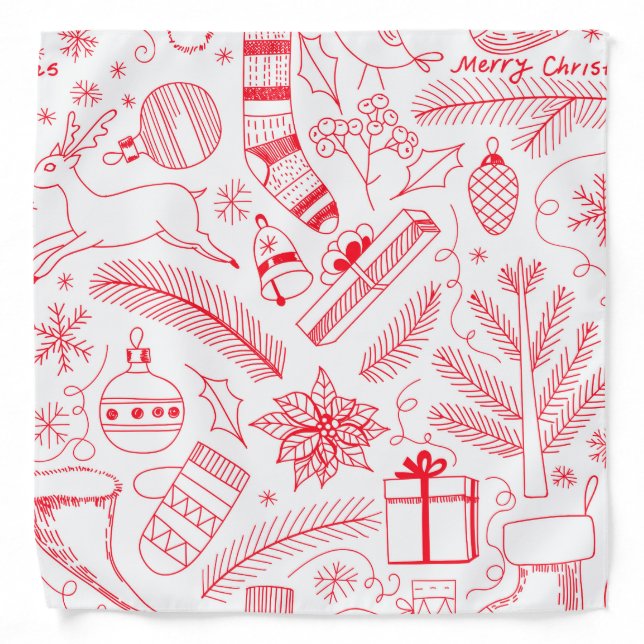 Doodle Christmas pattern red Bandana (Front)