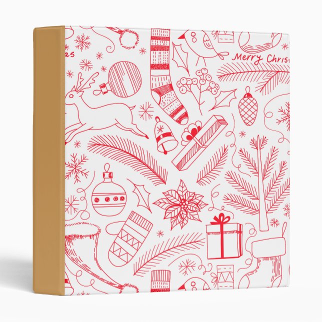 Doodle Christmas pattern red Binder (Front/Spine)