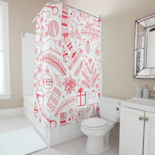 Doodle Christmas pattern red Shower Curtain