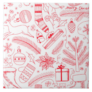 Doodle Christmas pattern red Tile