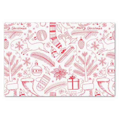 Doodle Christmas pattern red Tissue Paper