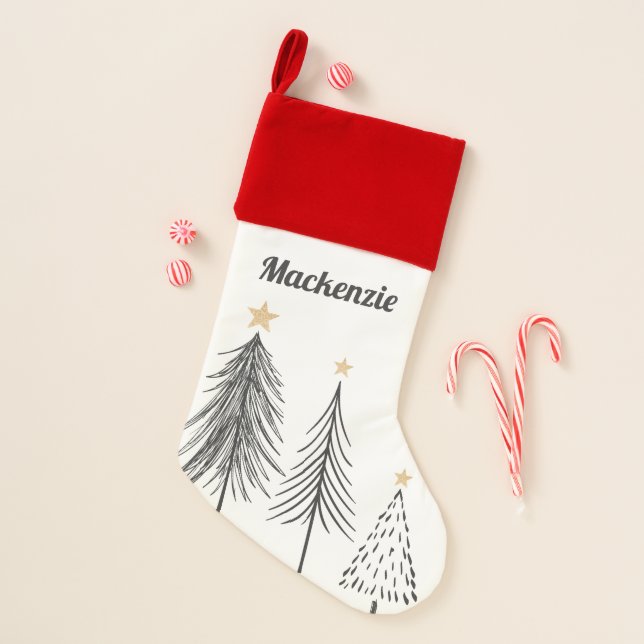 Doodle Christmas Trees Personalized  Christmas Stocking (Front)