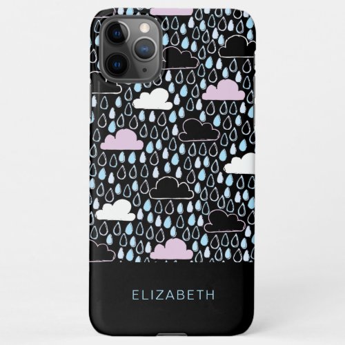 Doodle clouds on black personalized iPhone 11Pro max case