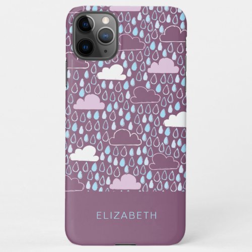 Doodle clouds on purple personalized iPhone 11Pro max case