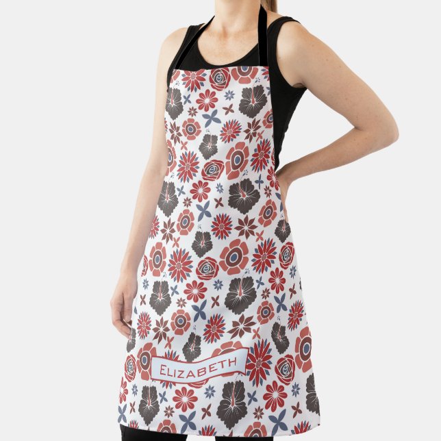 Doodle colorful floral pattern personalized name   apron (Insitu)