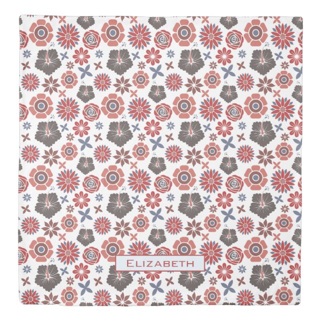 Doodle colorful floral pattern personalized name  duvet cover (Front)