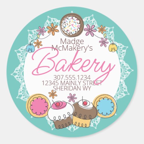 Doodle cookies cupcakes baking bakery personalized classic round sticker