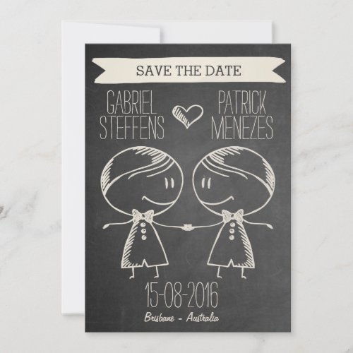 Doodle Couple on Blackboard Gay Save the Date