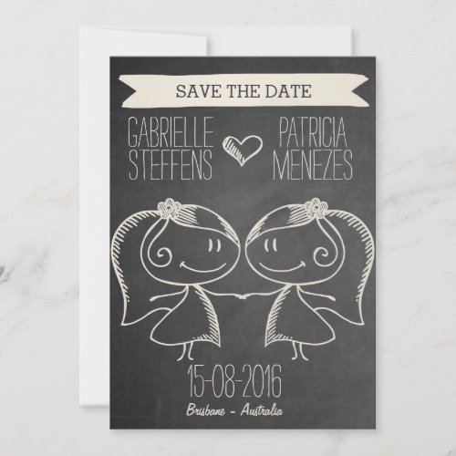 Doodle Couple on Blackboard Lesbian Save the Date