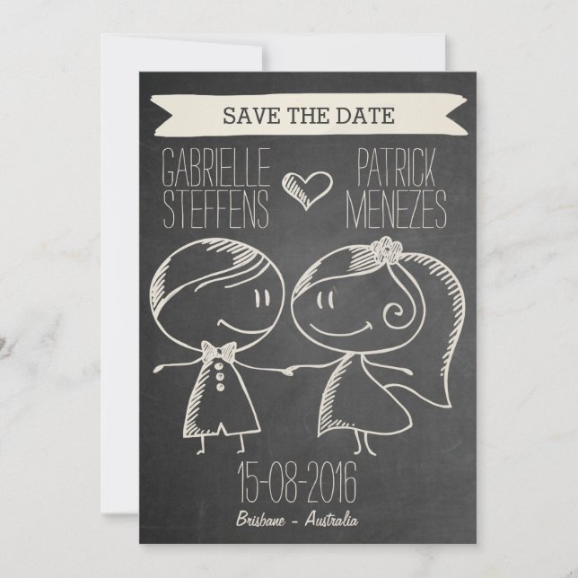 Doodle Couple on Blackboard Save the Date (Front)