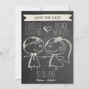 Doodle Couple on Blackboard Save the Date