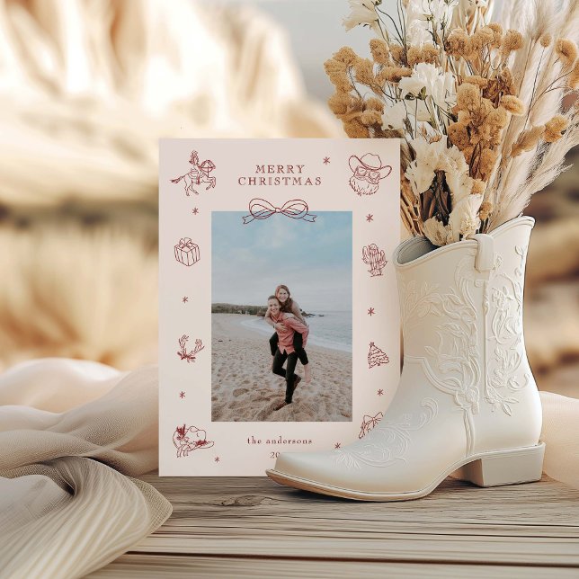 Doodle Cowboy Christmas Photo Holiday Card (Creator Uploaded)