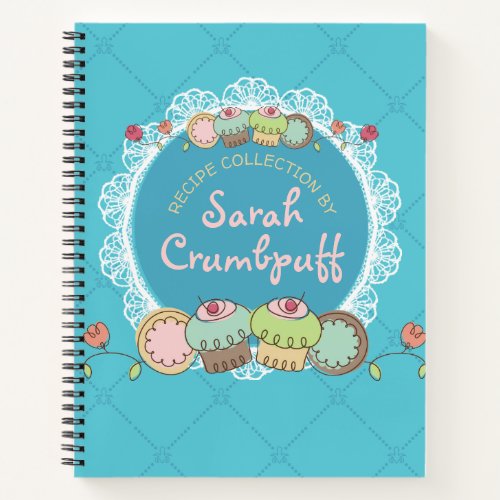 Doodle cupcake cookie personalized recipe cookbook notebook