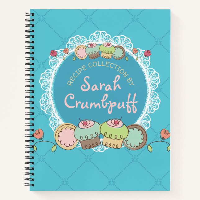 Doodle cupcake cookie personalized recipe cookbook notebook (Front)