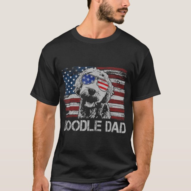 Doodle Dad Goldendoodle Dog American Flag 4th of J T-Shirt (Front)