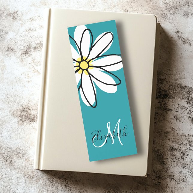 Doodle Daisy Monogram Name book lover gift Bookmarks (Creator Uploaded)