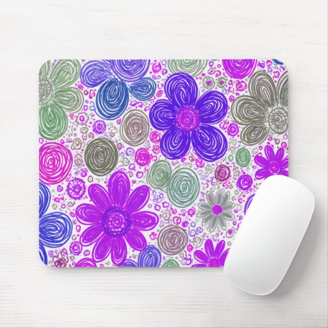 Doodle Daisy Pattern Mouse Pad (With Mouse)