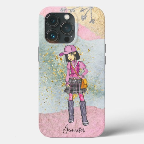 Doodle Dark Hair Fashionable Girl Name iPhone 13 Pro Case