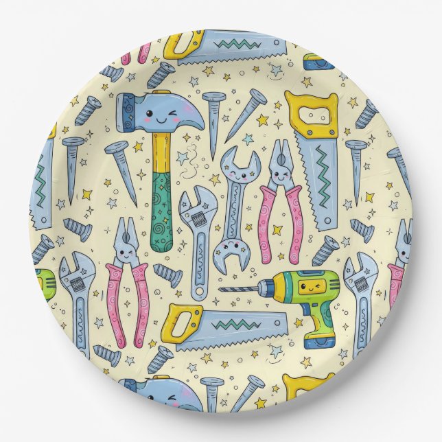 Doodle DIY Tool Collection With Stars Paper Plates (Front)