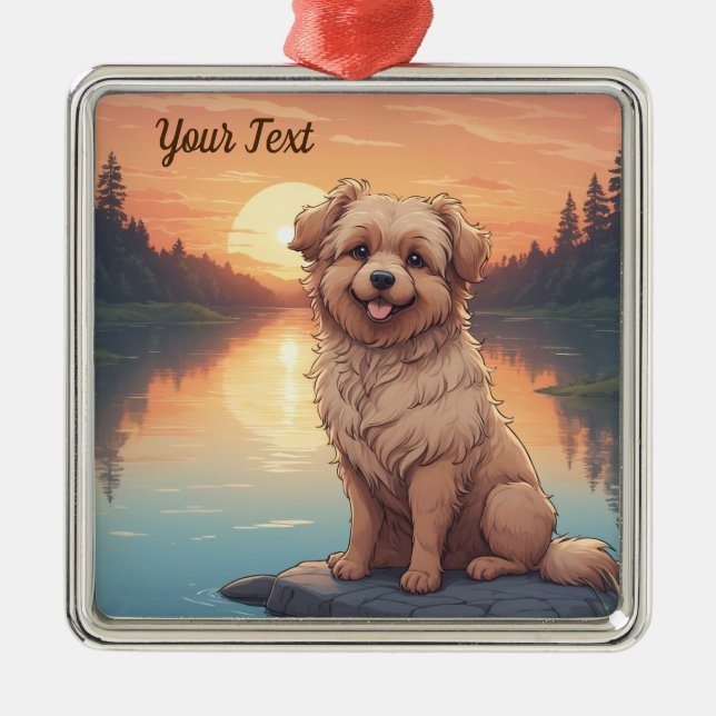 Doodle Dog by Lake Metal Ornament (Front)