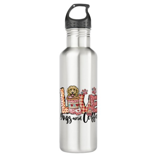 Doodle Dog Coffee Lover Dog Mom Valentines Day Stainless Steel Water Bottle