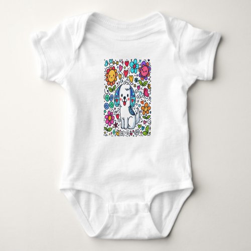 Doodle Dog Flowers Hearts And Butterflies Baby Bodysuit