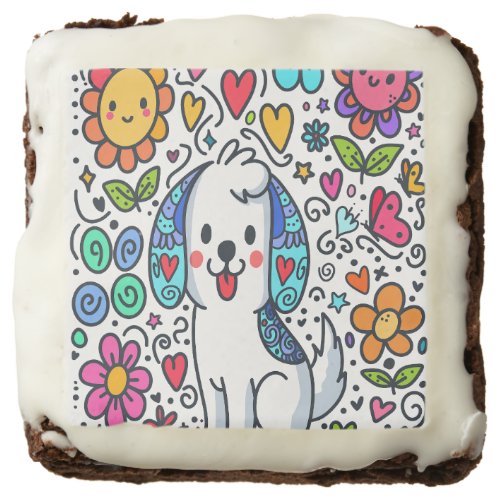 Doodle Dog Flowers Hearts And Butterflies Brownie