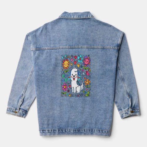 Doodle Dog Flowers Hearts And Butterflies Denim Jacket