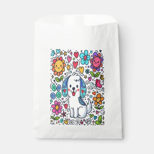 Doodle Dog Flowers Hearts And Butterflies Favor Bag