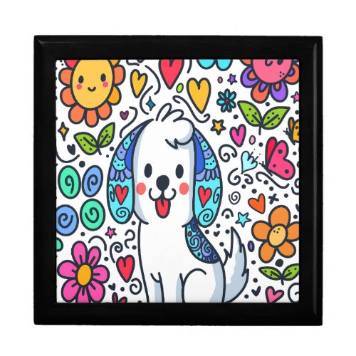 Doodle Dog Flowers Hearts And Butterflies Gift Box