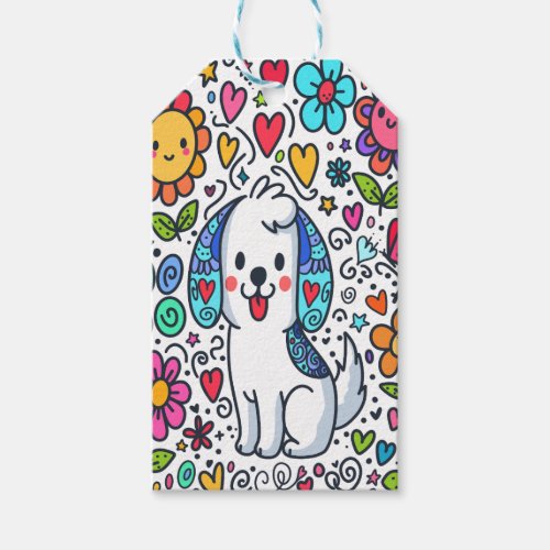 Doodle Dog Flowers Hearts And Butterflies Gift Tags