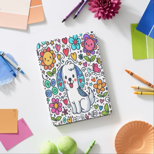 Doodle Dog Flowers Hearts And Butterflies iPad Air Cover