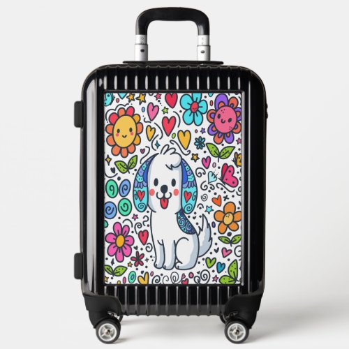 Doodle Dog Flowers Hearts And Butterflies Luggage