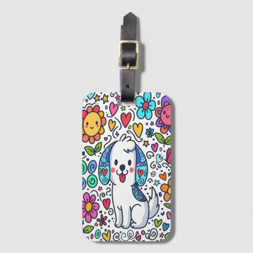 Doodle Dog Flowers Hearts And Butterflies Luggage Tag