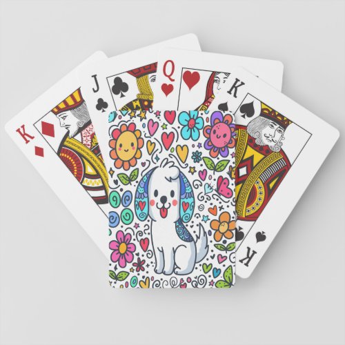 Doodle Dog Flowers Hearts And Butterflies Poker Cards