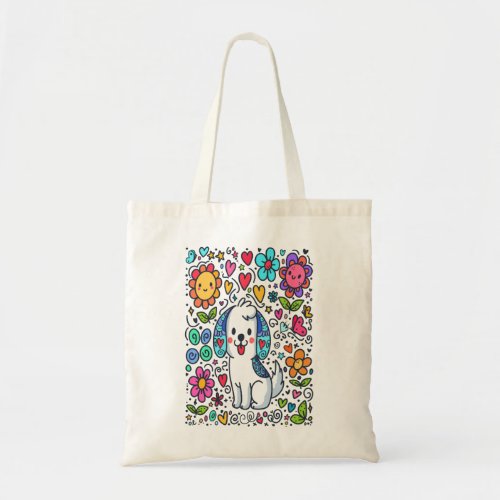 Doodle Dog Flowers Hearts And Butterflies Tote Bag