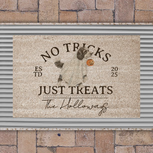Doodle Dog Halloween Ghost Illustration Fiber Doormat