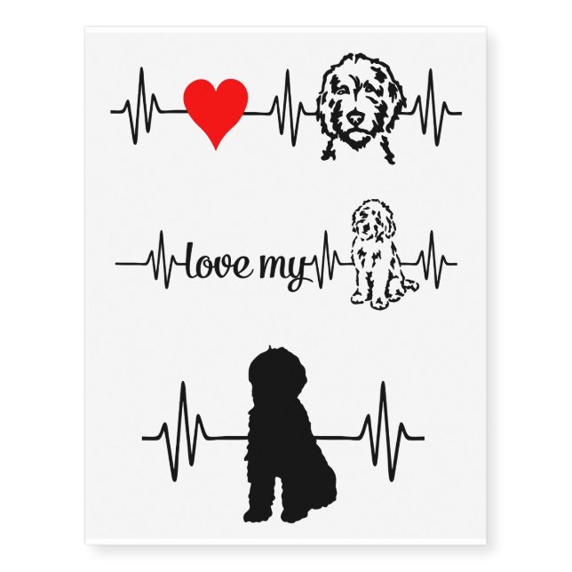 Doodle Dog Heartbeat Temporary Tattoos (Front)