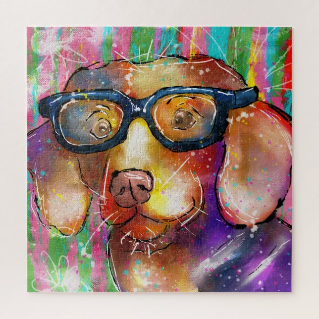 Doodle Dog in Glasses Jigsaw Puzzle (Vertical)