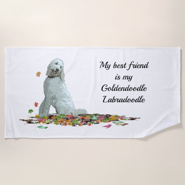 Doodle Dog In Leaves Beach Towel (Front)
