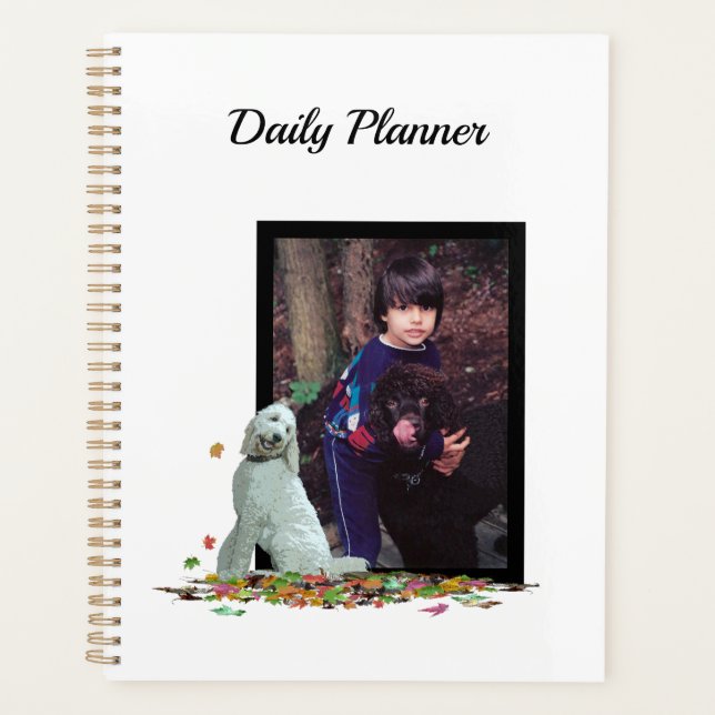 Doodle Dog In Leaves Daily Planner With Photo (Front)