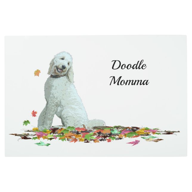 Doodle Dog In Leaves Dog Quote Metal Wall Art (Front)
