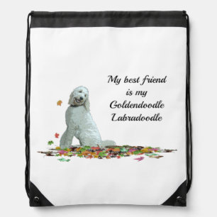 Doodle Dog In Leaves Drawstring Backpack
