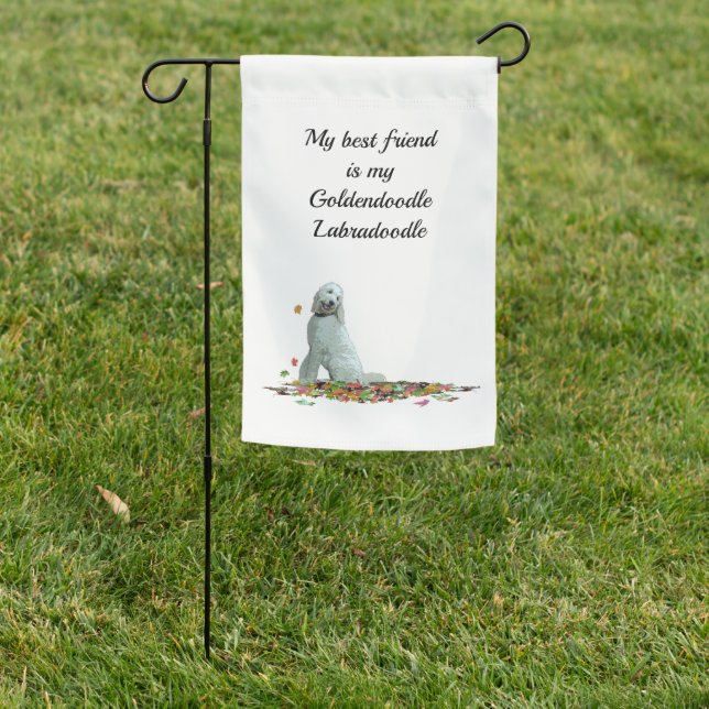 Doodle Dog In Leaves Garden Flag (In SItu)