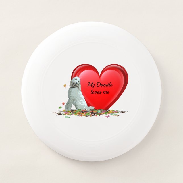 Doodle Dog In Leaves Heart Frisbee (Front)