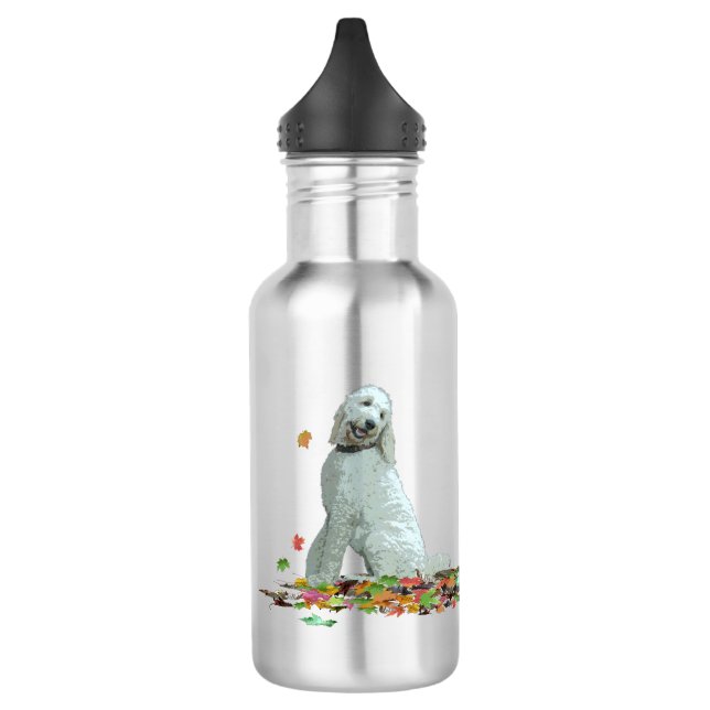 Doodle Dog In Leaves Water Bottle (Left)