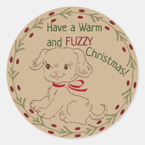 Doodle Dog Warm and Fuzzy Christmas Classic Round Sticker