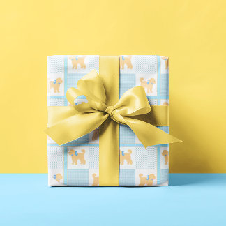 Doodle Dog Yellow Blue Baby Shower Cute Fun  Wrapping Paper