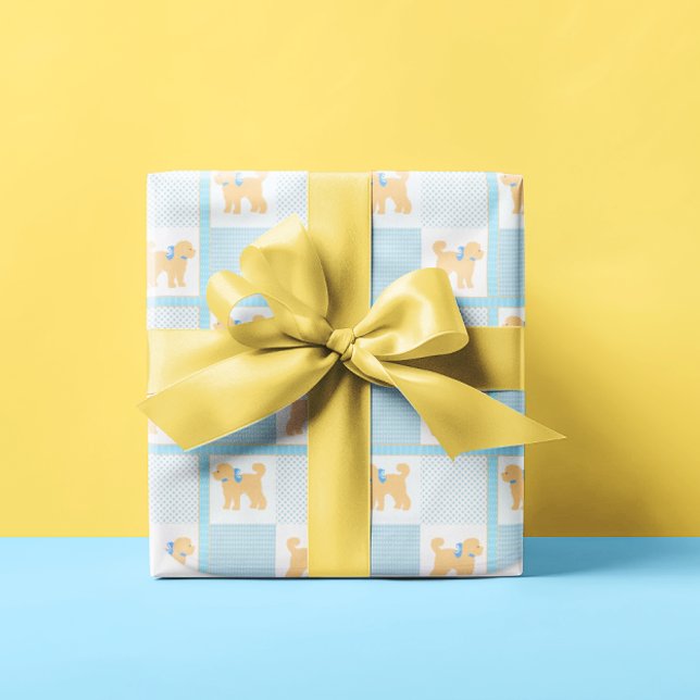 Doodle Dog Yellow Blue Baby Shower Cute Fun  Wrapping Paper (Creator Uploaded)
