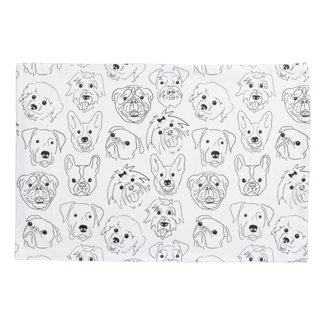 Doodle Dogs All Over Print Line Drawing Pillow Case (Back)